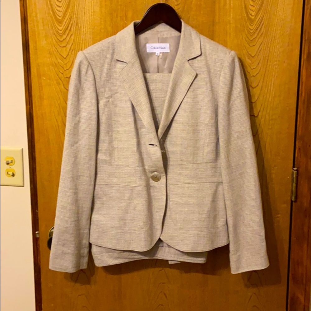 2 piece Calvin Klein tan pants suit
